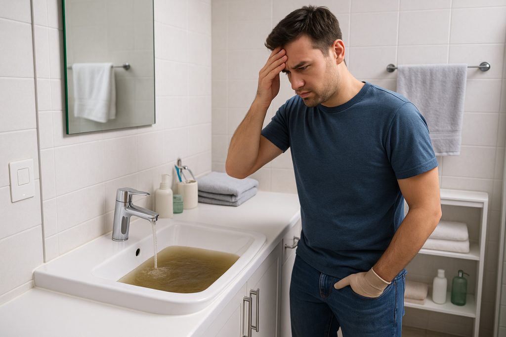 Homeowner frustrated by slow draining sink in Salisbury, MD bathroom