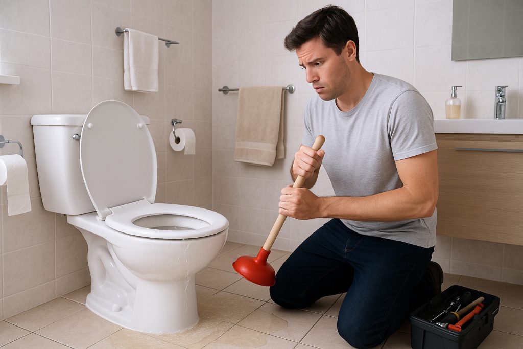 Homeowner facing overflowing toilet emergency in Salisbury, MD bathroom